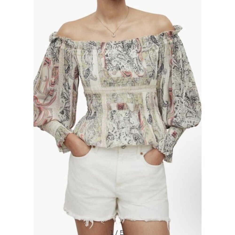 All Saints Lara Makutu Large Soft Pink Size 12 Smocked Cropped $229 - Picture 6 of 12